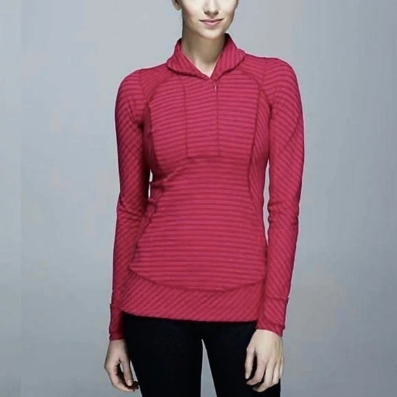 Lululemon Think Fast Pullover Double Trouble Stripe Boom Juice Deepest Cranberry - Picture 1 of 8